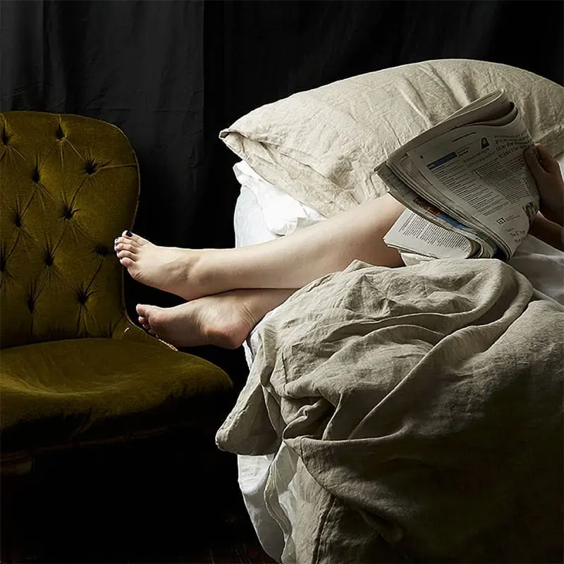 Hot Sale High Quality Bed Linen Soft Enzyme Washed Natural Plain Pure Linen Bed Sheet Bedding Set