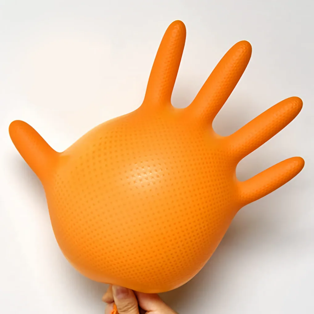 9 Mil Orange Rubber Heavy Duty Duti Oil Resistant Industri Disposable Mechan Nitrile Diamond Gloves With Textured Grip Glove