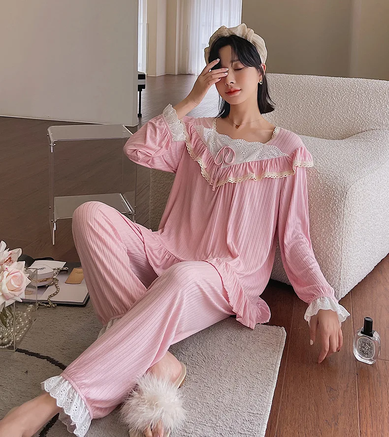 Wholesale cotton nightgowns 2pcs set pajamas sleepwear for women sleepwear women pajamas cute pyjamas women