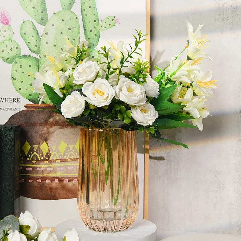 2023 Aspire Coloured Gradient Flower Rectangular Long Hand Blown Crystal Glass Vase for Table Floor Decoration