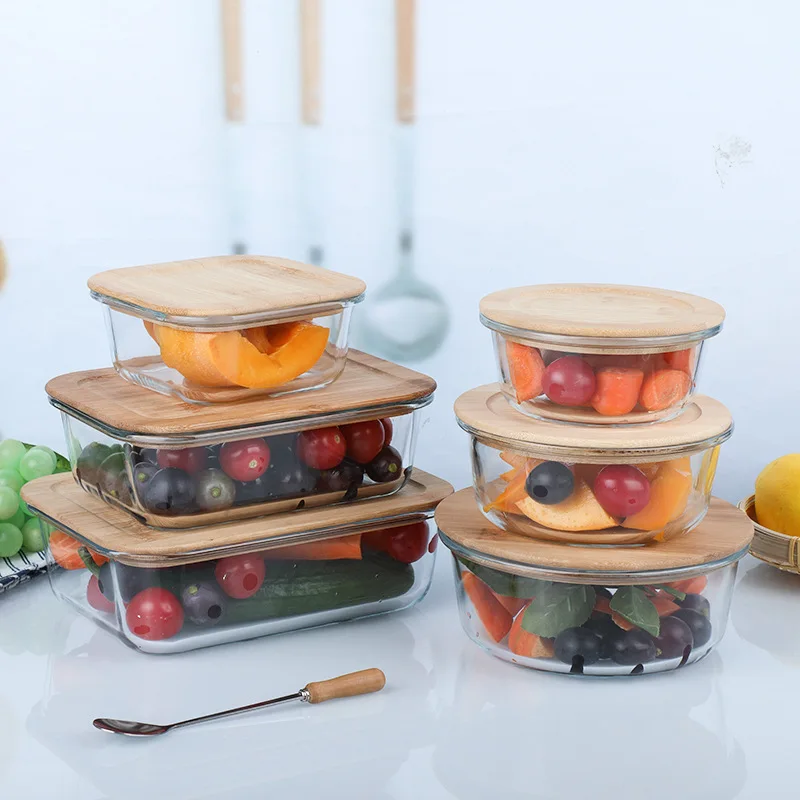 Custom wholesale Eco-friendly BPA free with bamboo lid glass food storage container