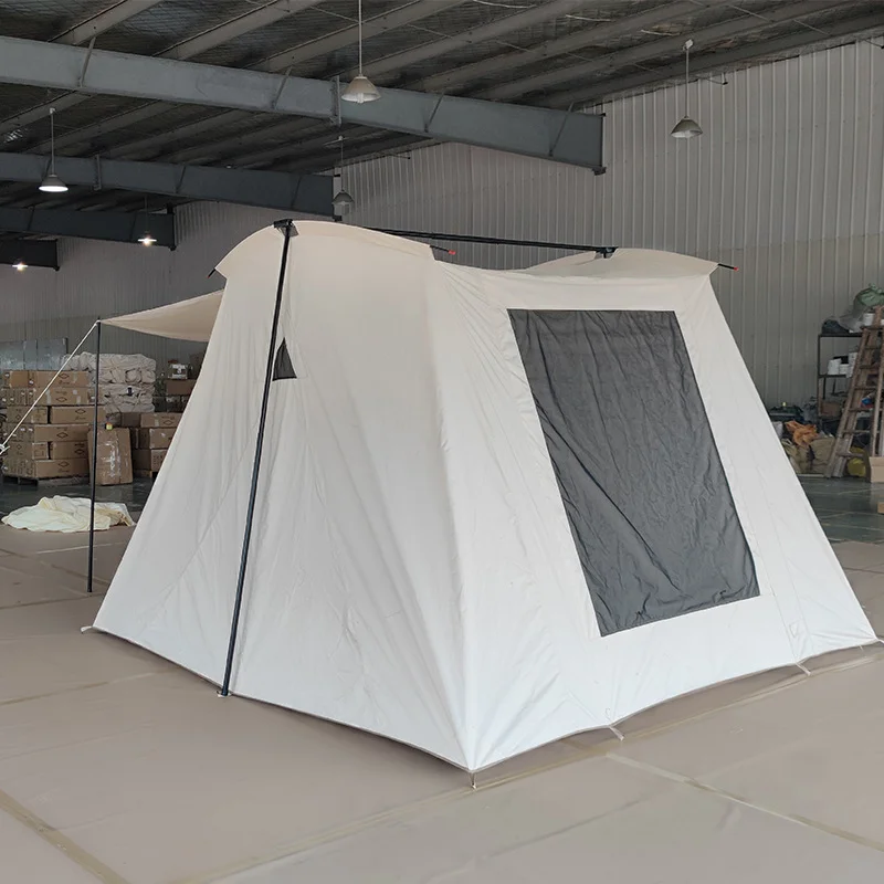 Outdoor Camping 4-8 People Portable Outdoor four season waterproof cotton canvas camping flex bow spring bar tent with shelter