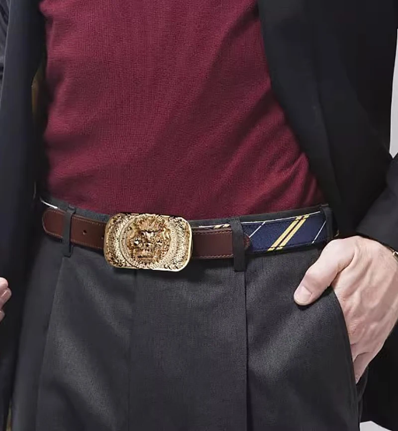 925 Silver Gold Plated Customized Solid Brass Dragon Head Belt Buckle 3D Embossed Design Vintage Alloy Animal Belt Buckle Men