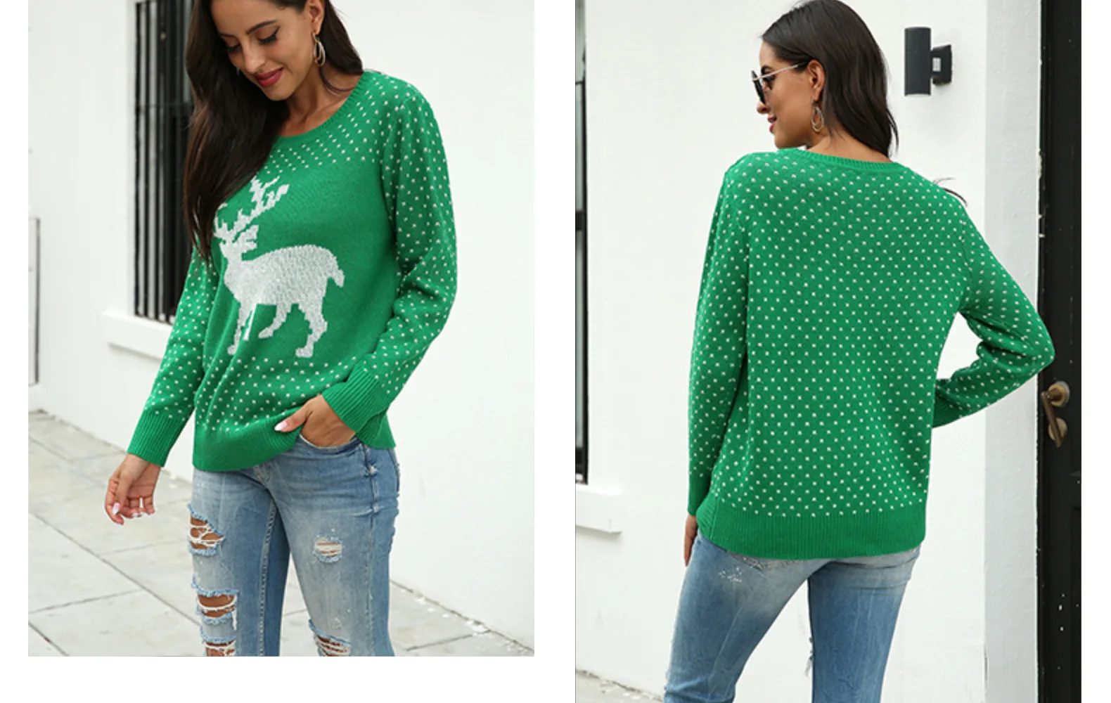 Autumn winter snowflake fawn jacquard Christmas knit women sweater sets winter sweaters women tops