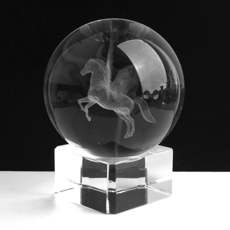 Laser Engraved Globe With Base 3d Miniature Figurine Fengshui Crystal Ball for Decoration