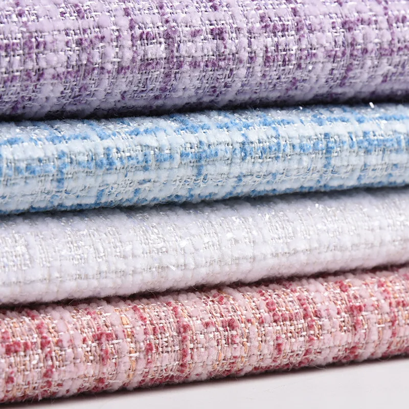 2024 high quality 100% polyester chenille boucle tweed plaids fabric with glitter for suit scarf shoes