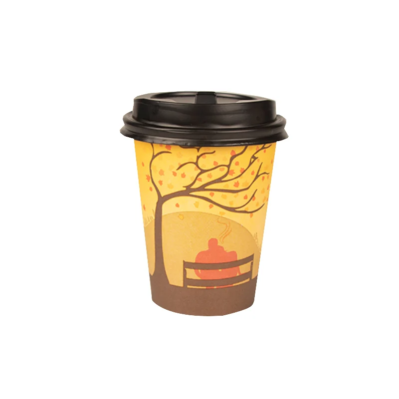 Single Wall Paper Cup Hot Coffee Cafes With Lids Customization Printing Disposable Cups