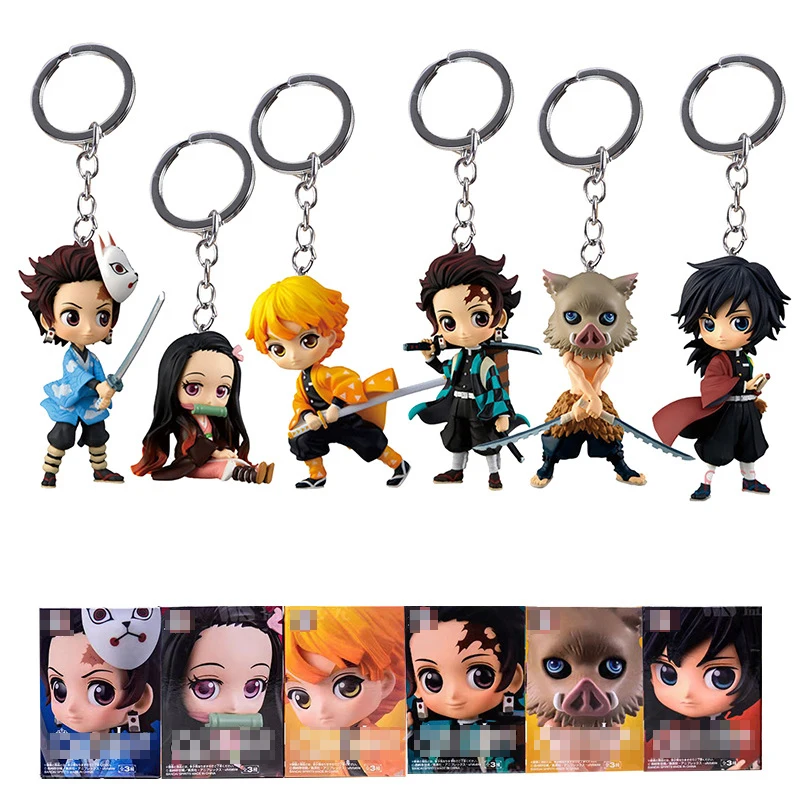 
6pcs/set Japan Kimetsu no Yaiba Nezuko Tanjirou Zenitsu Giyuu Inosuke PVC Action Figure Anime Keychain For decoration 