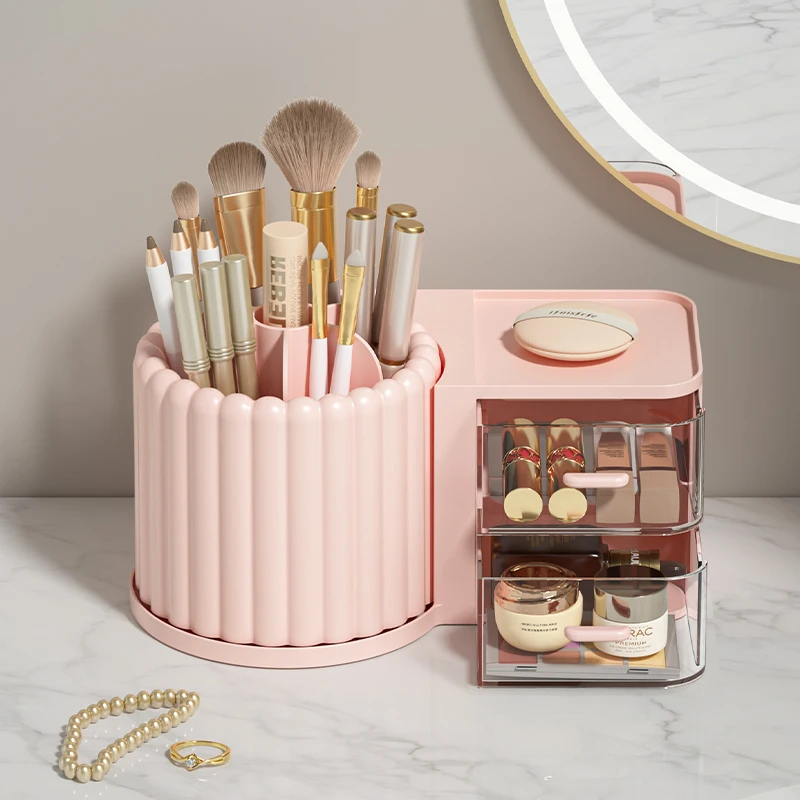 360 rotating turntable pencil display drawer storage box children desk organizer cute pen holder