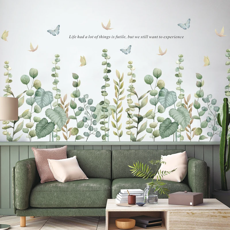 
Wall stickers tropical leaves literature and art fresh living room bedroom dormitory self paper door plant flower decoration 