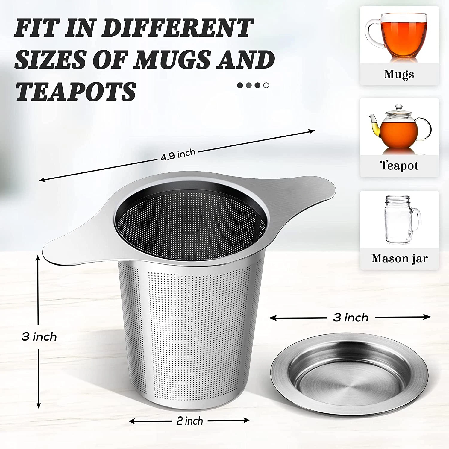 Wholesale Stocked Empty Tea Filter Bags Tea Infuser Stainless Steel With Two Handle For Cup Mug Teapot