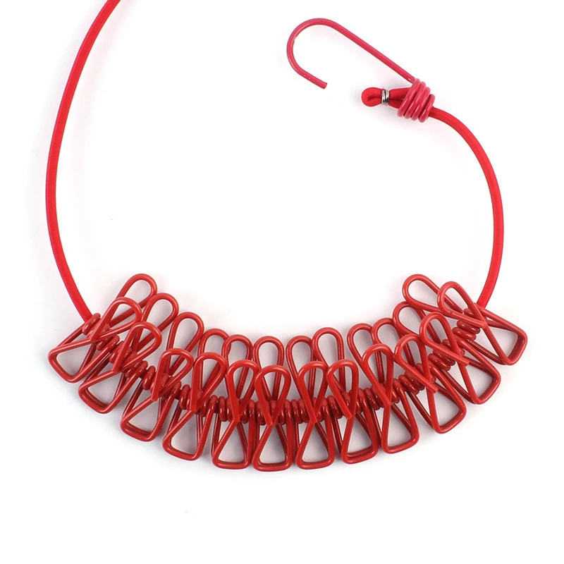 Portable Clothesline Retractable Stretchy Elastic Laundry Clothes Line with Clips for Backyard Vacation Hotel