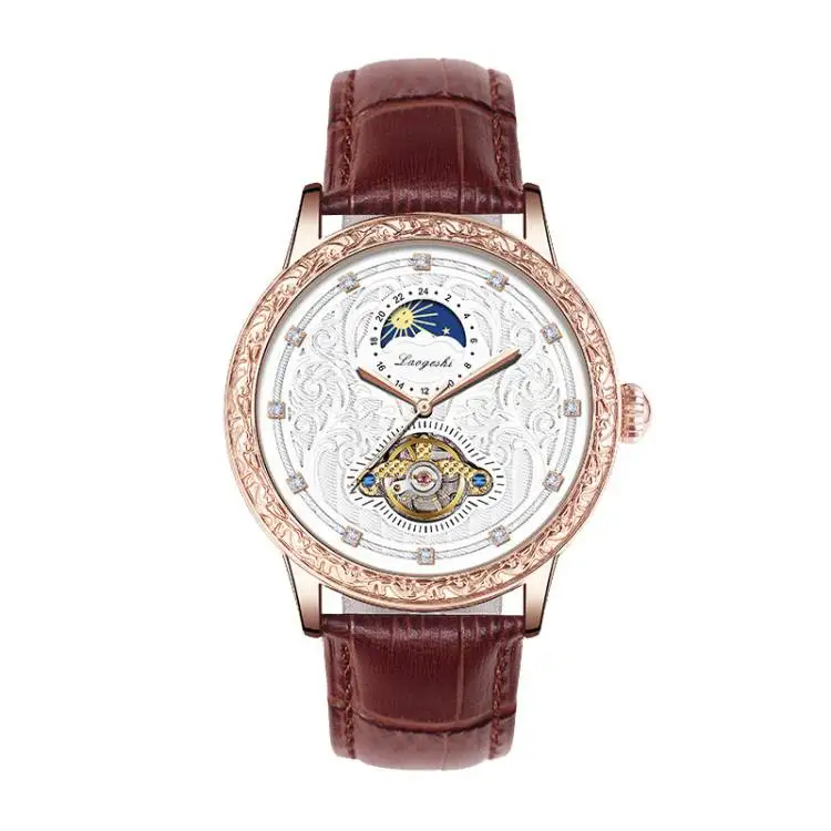 Full automatic mechanical watch carved plate steel watch male air waterproof belt watch