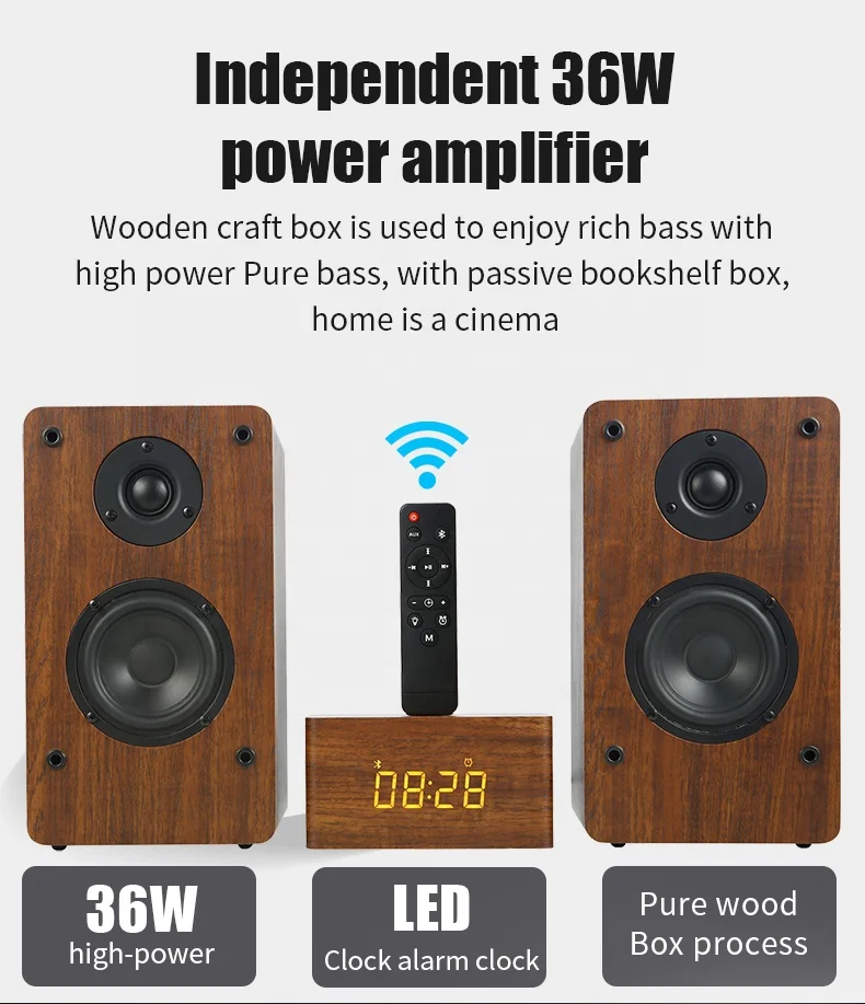 Wooden TV SoundBar Bluetooth Speaker Home Theater System 3D Surround Sound Bar Subwoofer Audio Remote Control Wall Mountable