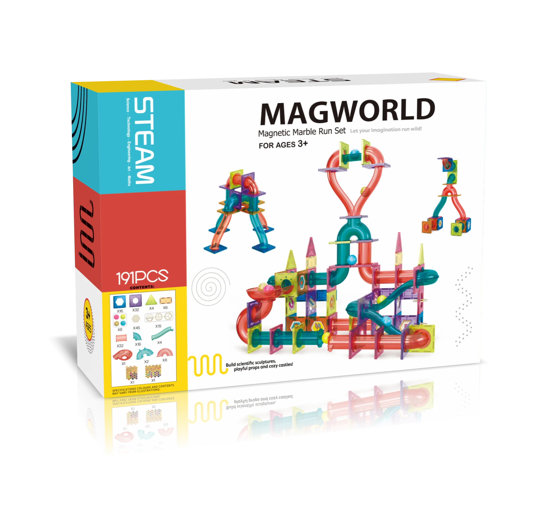 191 PCS Toy to Build Magnetic Blocks Race Building Marble Run for Kids