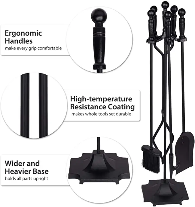 Good quality stainless steel handle fireplace stove accessories tool  5 pieces  fireplace tools set