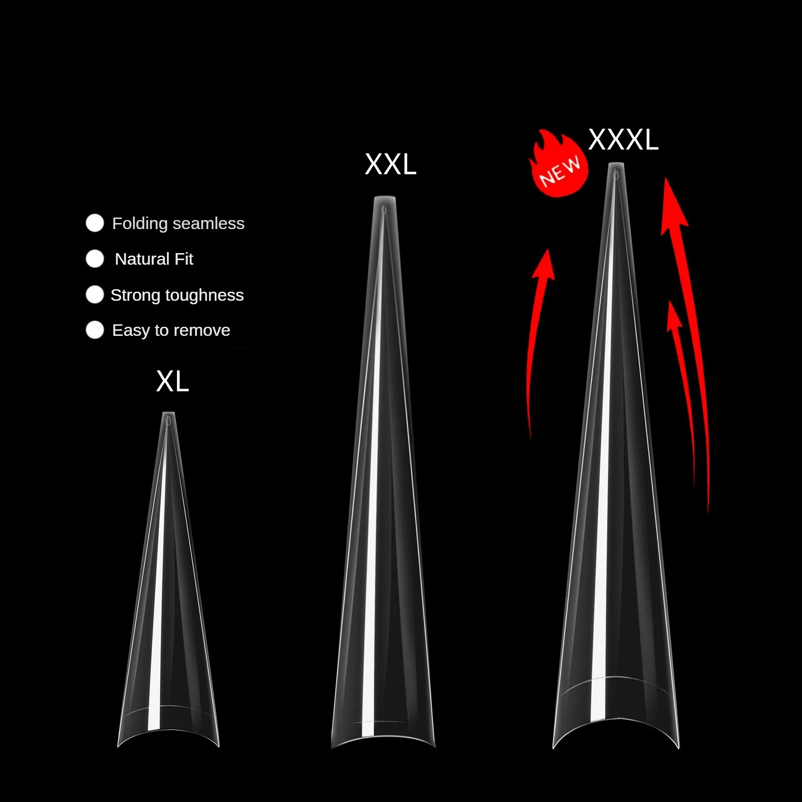 XXXL New Coming 10 Sizes 500Pcs Long Stiletto Soft Gel Nail Tips Full Cover Super Long Sharp Armor Clear Natural Nail Tips