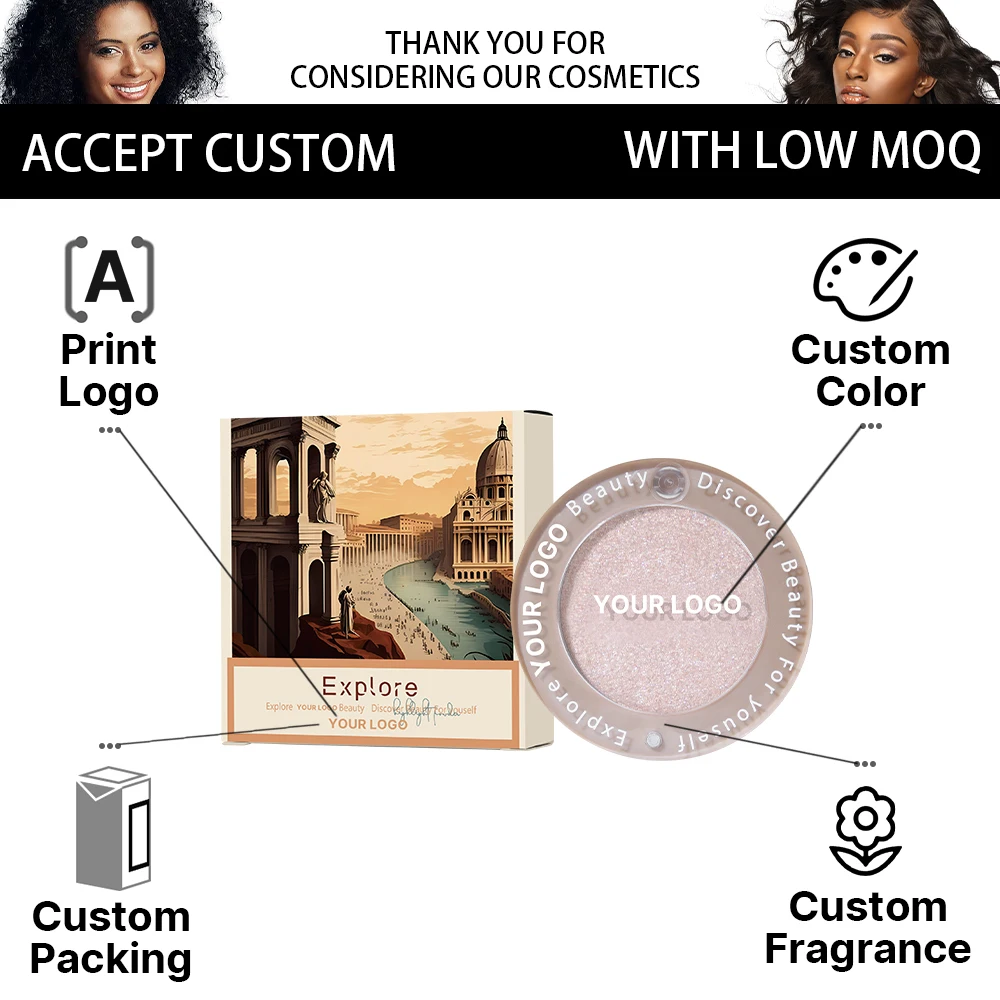 Flora Ruby vegan korean body face highlighter private label custom logo pigment shimmer glitter highlighter makeup palette