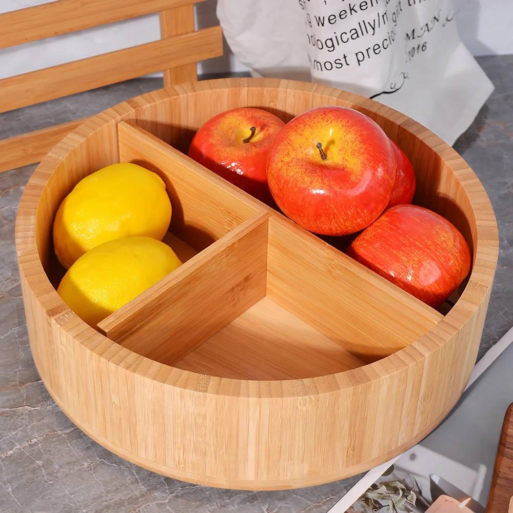 TAOTAOJU Bamboo Wood Dining Kitchenware Wholesale Hotel Service Tray Snack Storage Bamboo Round Turntable Tray