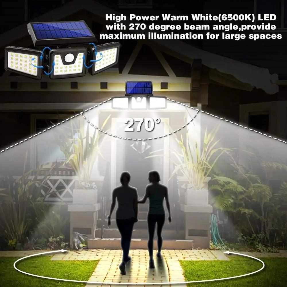 THREE HEADS ANGLE ADJUSTABLE OUTDOOR PIR SENSOR ACTIVATED SOLAR WALL LAMP