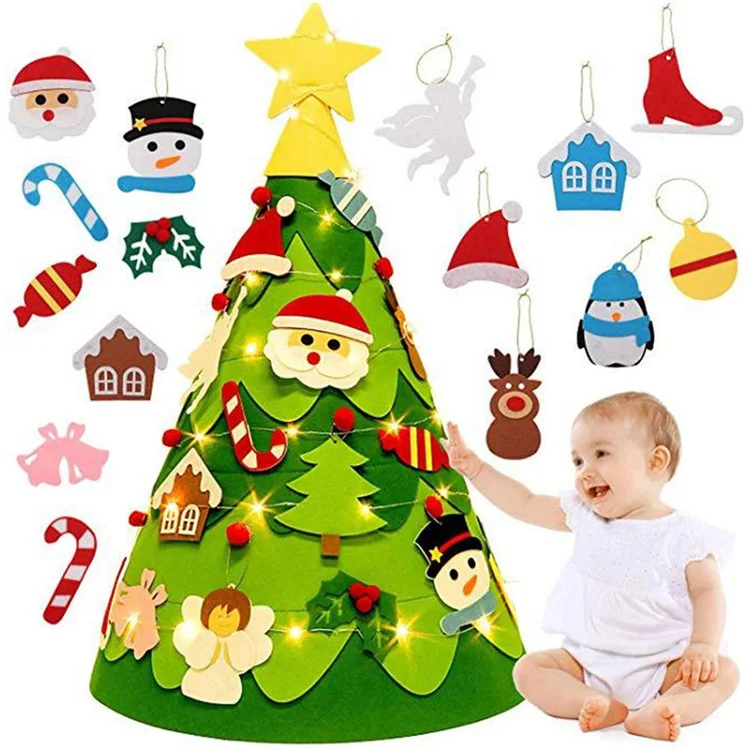 Hot Sale Xmas Ornaments Gifts DIY Programable Light Flat Felt Christmas LED Sparkling Tree in Christmas Decorations Supplies