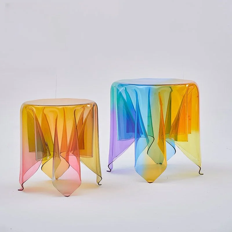 Wholesales Colorful Acrylic Round Table Furniture Acrylic Coffee Side Tables Rainbow Home Commercial Decor