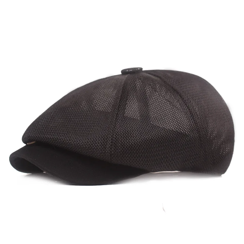 Wholesale Custom Mesh Summer Cheap Berets Hat Adjustable Newsboy Berets Ivy Caps Breathable Cabbie Flat Cap for Men