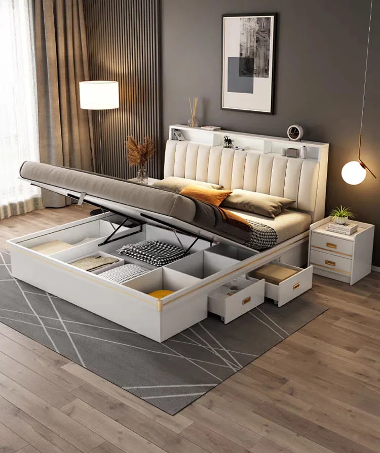 MDF Furniture Modern Bedroom Bed Sets King Size Italian Designs Queen Wooden Bed Frame