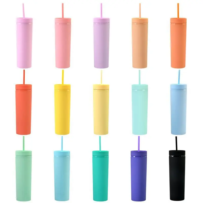 
 Multicolor Reusable Double Wall Plastic Tumbler Coffee Water Cups Mugs with Lid and Straw  