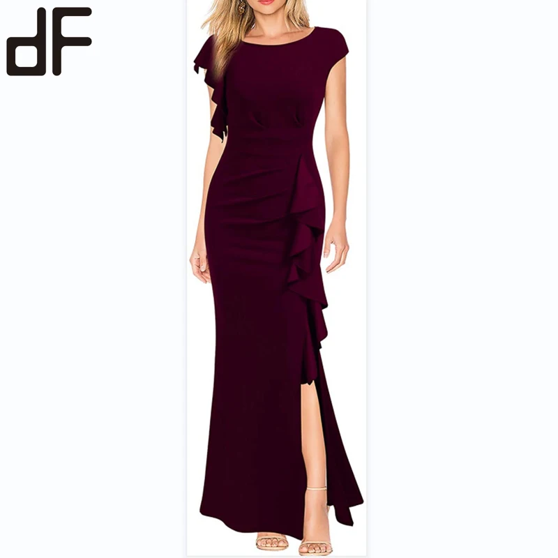 new summer elegant women 2022 maxi dress ladies casual high waist solid bridesmaid dresses split luxury dinner evening dresses