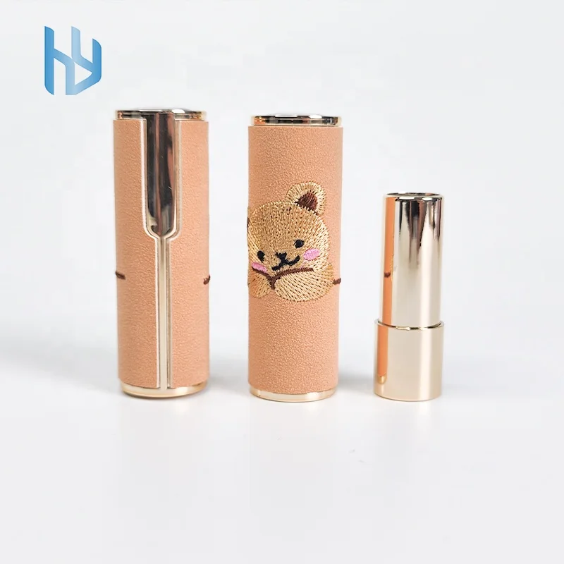 Cute Embroidery bear 12.1mm lipstick container press lipstick tube empty plastic lip balm tube