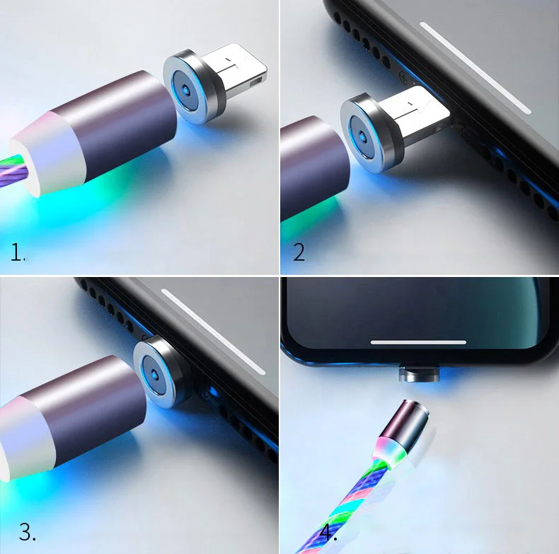  Лидер продаж цветной зарядный micro usb кабель 2 4 А 8pin type c 3 в 1 магнитный со светодиодной подсветкой для iphone apple samsung мобильных