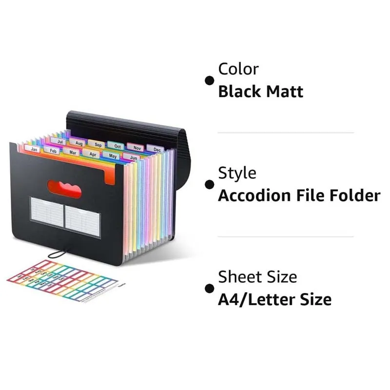 Custom Logo Cover A4 Size Rainbow 13And 25 Pockets File Organizer Folder New Arrival Expanding File Folder Office File Folder