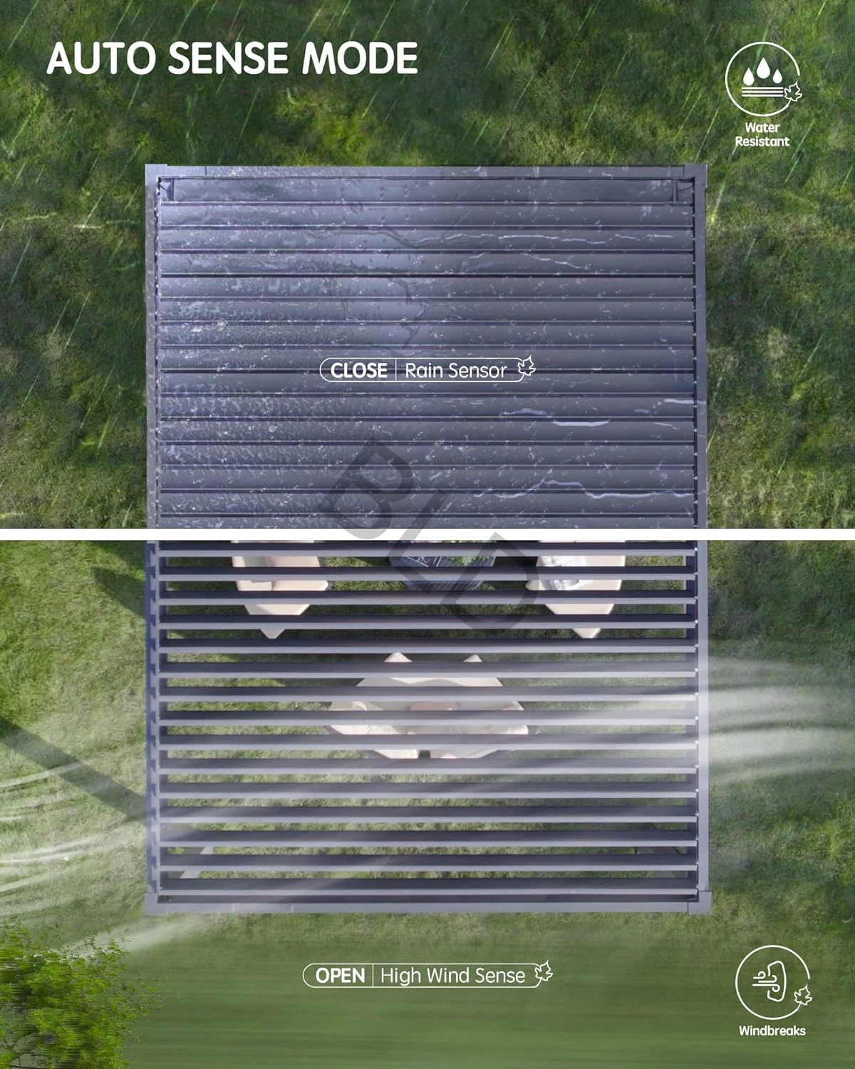 Luxury Modern Outdoor Pergola Aluminium Waterproof Louver Roof Metal Garden Gazebos with Electric Blinds and LED Lights