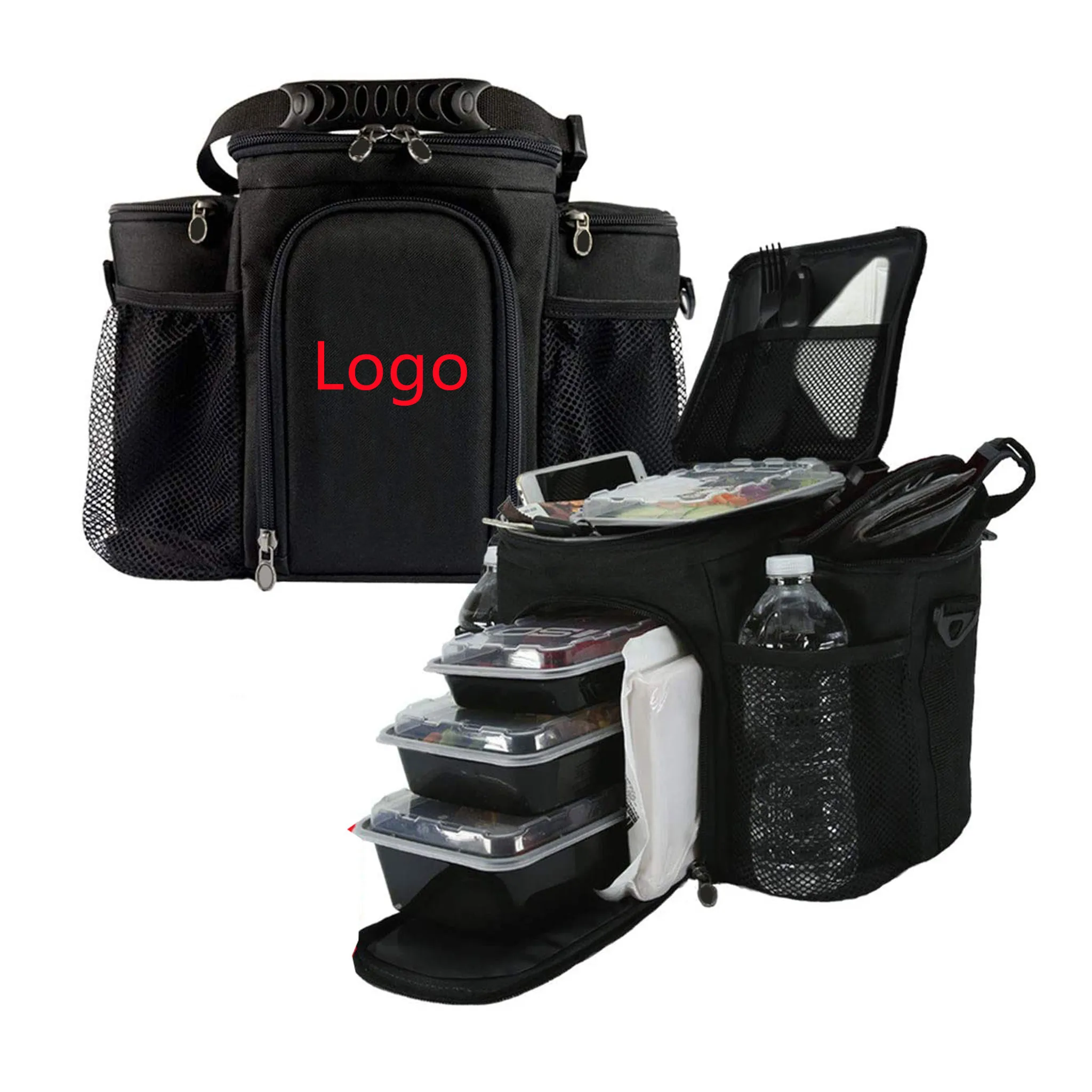 Amazon Hot Selling  6 pack Meal Prep Bag  Meal Insulated Lunch Bag Cooler with logo and Containers 2 Ice Pack