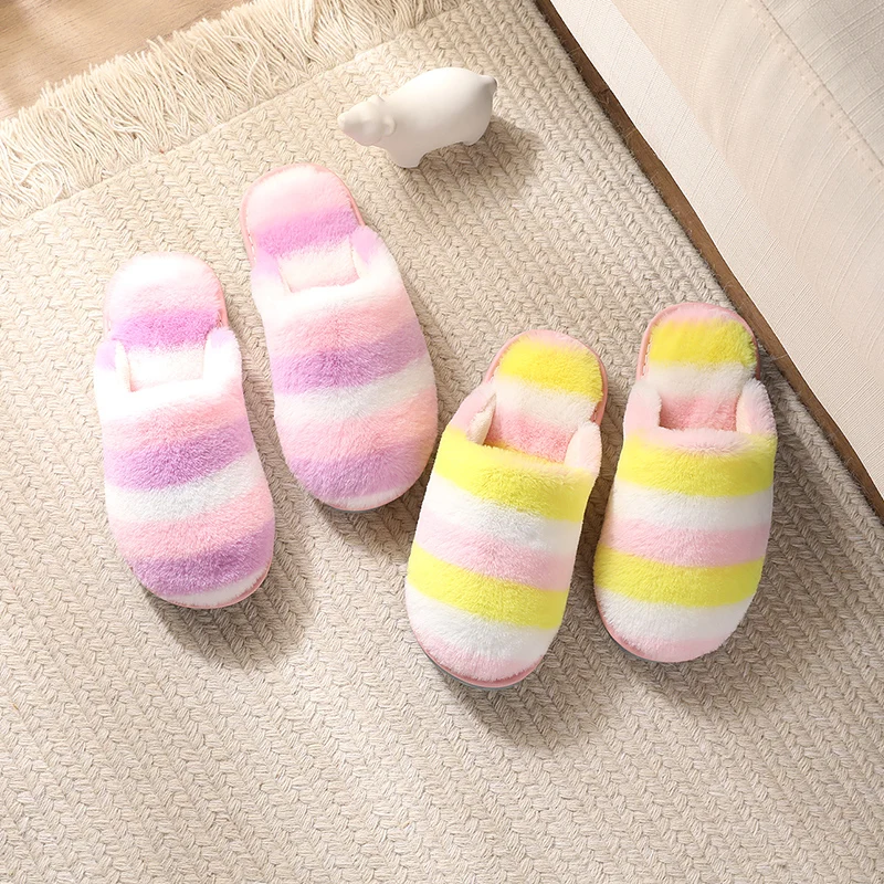Fashion new cute mixed colorful children rabbit fur plash child home bedroom children slippers