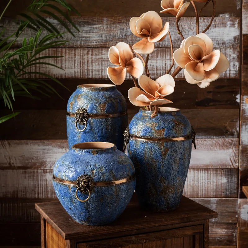 Ручная роспись синяя керамическая ваза для цветов домашний декор деревенская большая ваза винтажная фарфоровая ваза для свадебного украшения комнаты