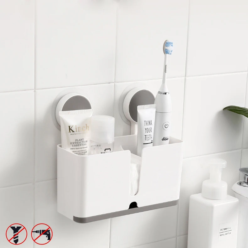 Drill-Free  Removable Multifunctional Vacuum Plastic Suction Cup Toothbrush Holder Wall Mounted For Bathroom Accessories