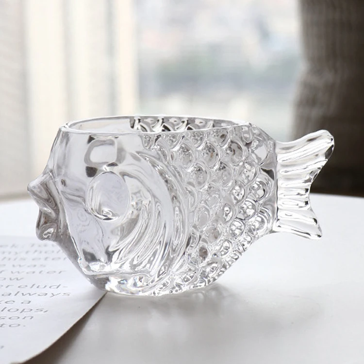 Hot Selling 340ml 11.5oz Fish-Shaped Design Glass Ice Cream Cups and Salad Bowl for Wine Whisky Drinking Glassware