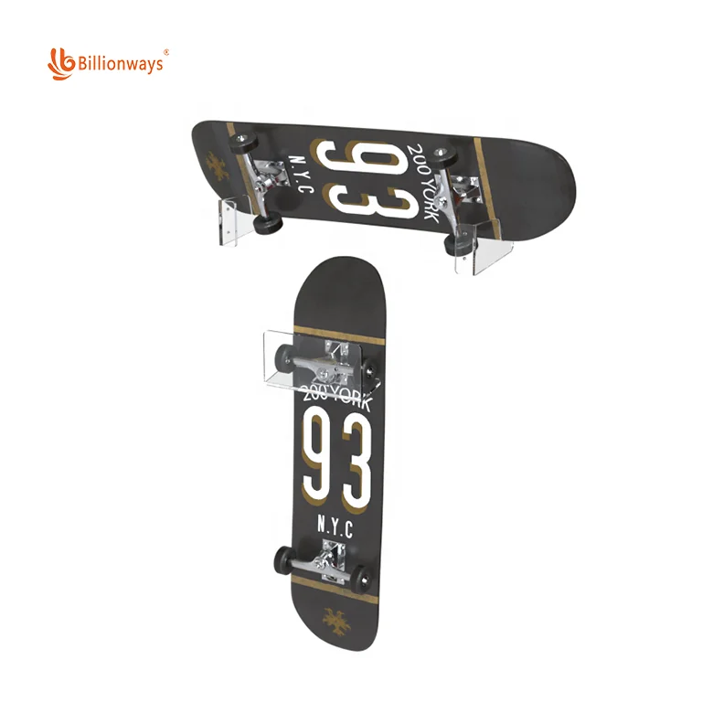 OEM Clear Acrylic Wall Mount rack for skateboard Wall Mount Storage Hook Deck Display Longboard