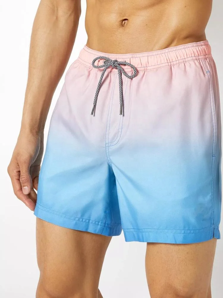 
Custom Hawaii style Mens beach shorts Blue Dip Dye Print Swim trunks made in china 