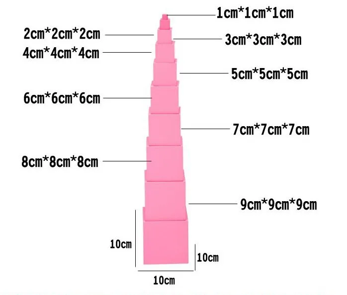 Preschool Toys Educational Montessori Sensorial Toys Solid Wood Cube Building Block Montessori Pink Tower