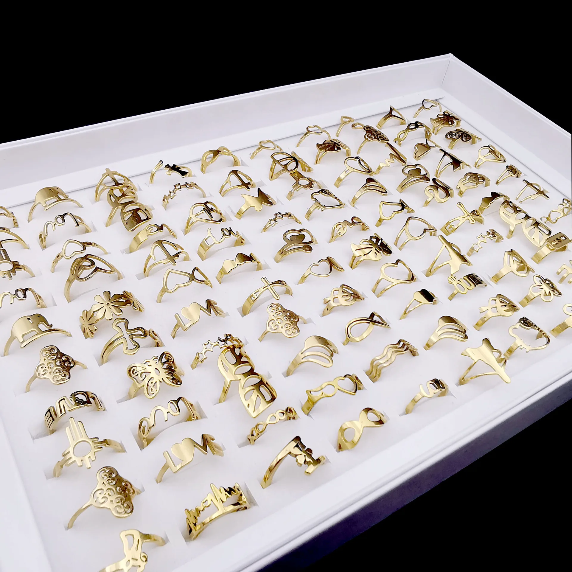 Newly Fashion Hot Sale 100 Mix-and-Match Fancy Ring Jewelry For Women and Men Irregularity  Stainless Steel Rings Jewelry