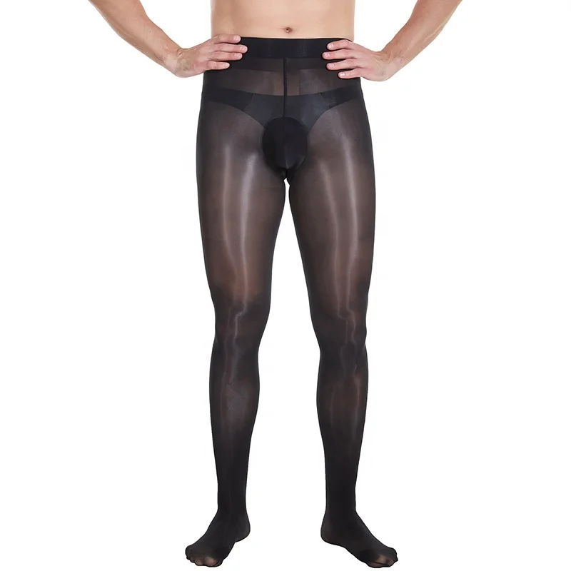 Custom Hot Sale Solid Sexy Invisible Glossy Seamless Oil Shiny Men Pantyhose