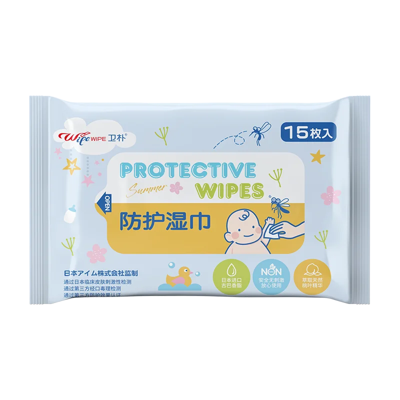 Anti-mosquito wipes Effectively repels mosquitoes for 4.5 hours Baby available wet wipes 15 pieces