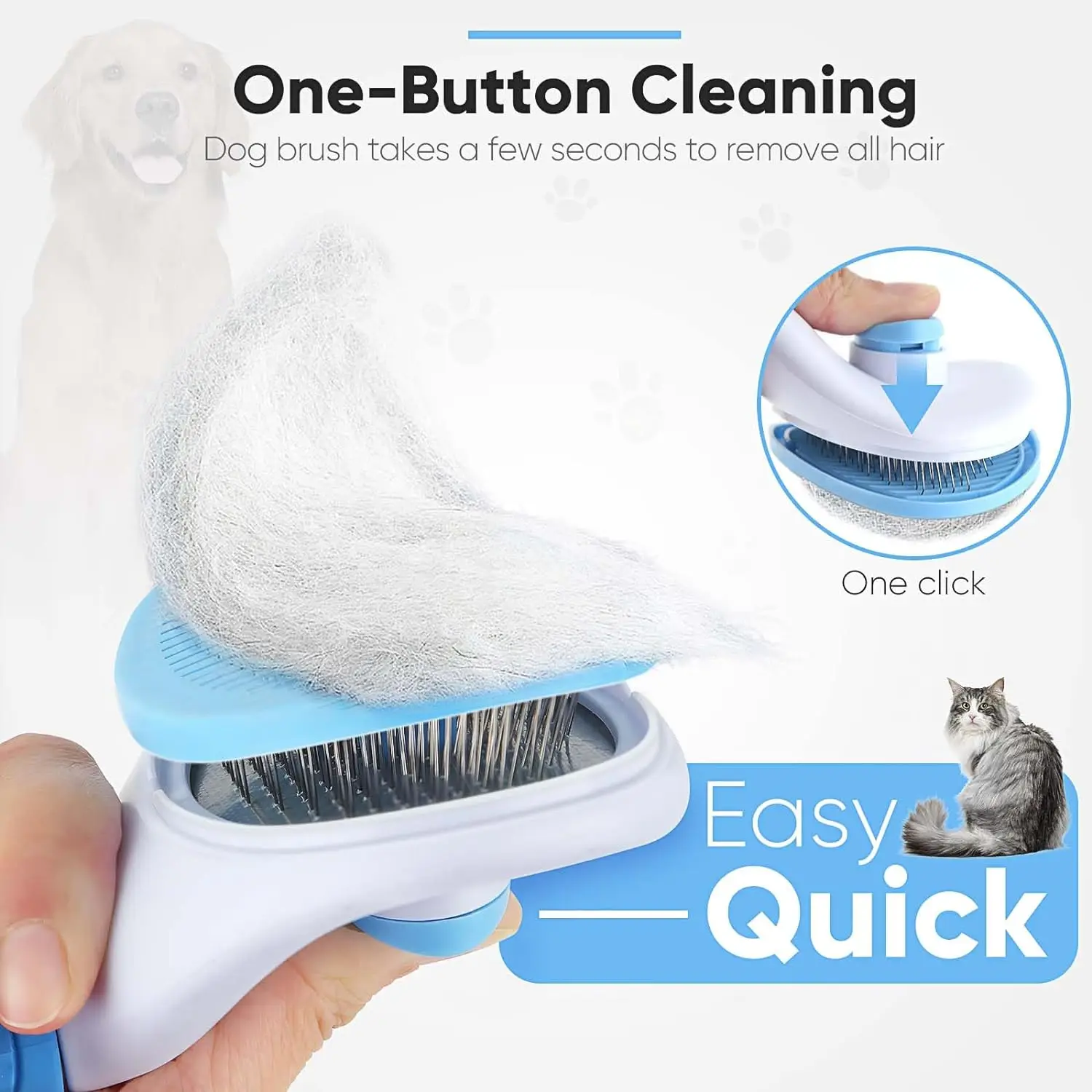 OEM cepillo para mascotas Self Cleaning Slicker Brush Cat Brush with Release Button Stainless Steel Dog cat Combs Brushes