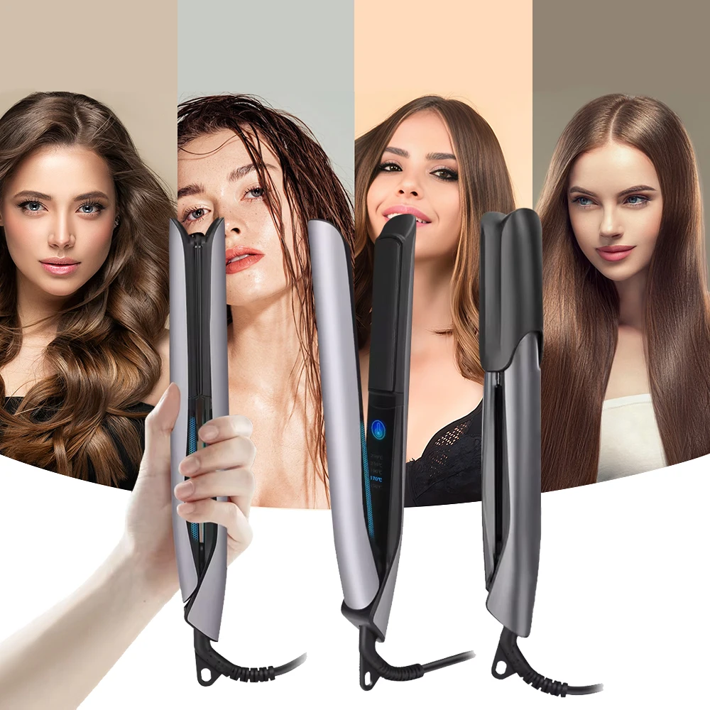 Five Plus Custom Logo Titanium Flat lron Hair lroning Clips 2 IN 1 High Quality Portable Curling Straightening Hair Straightener
