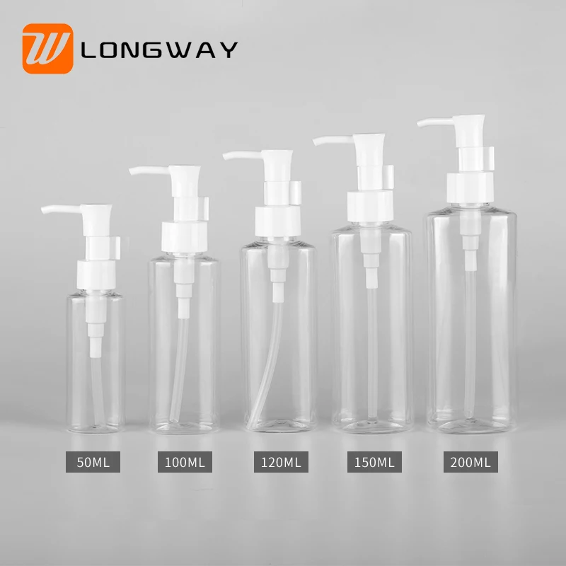 Lotion Bottle Transparent Cosmetic Packaging Plastic Skin Care Screen Printing with Pump PET Customized ISO Oval Screw Cap