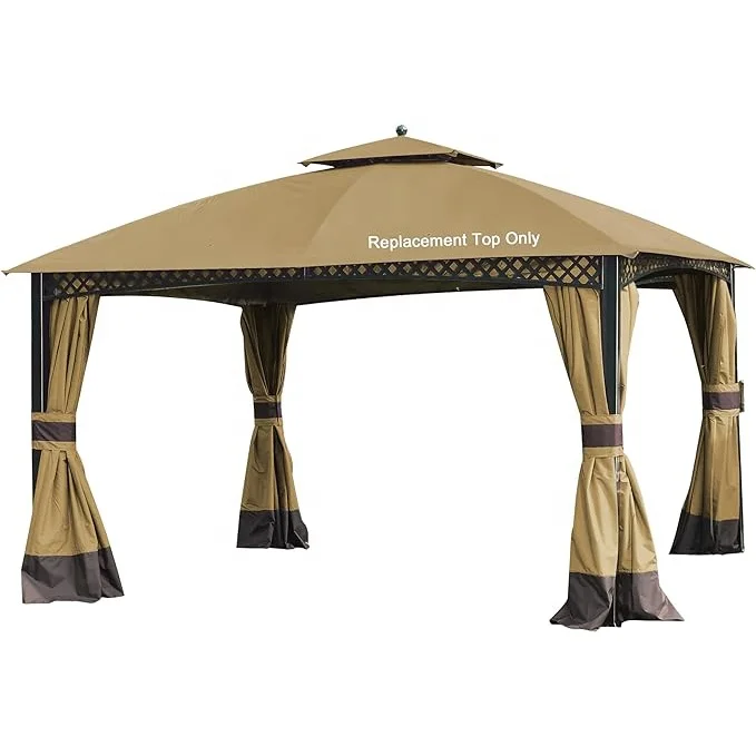 SCOCANOPY Fire retardant Double Tiers UV-proof Soft Top Beige Gazebo Replacement Roofs for Canopy Out Door Recreation