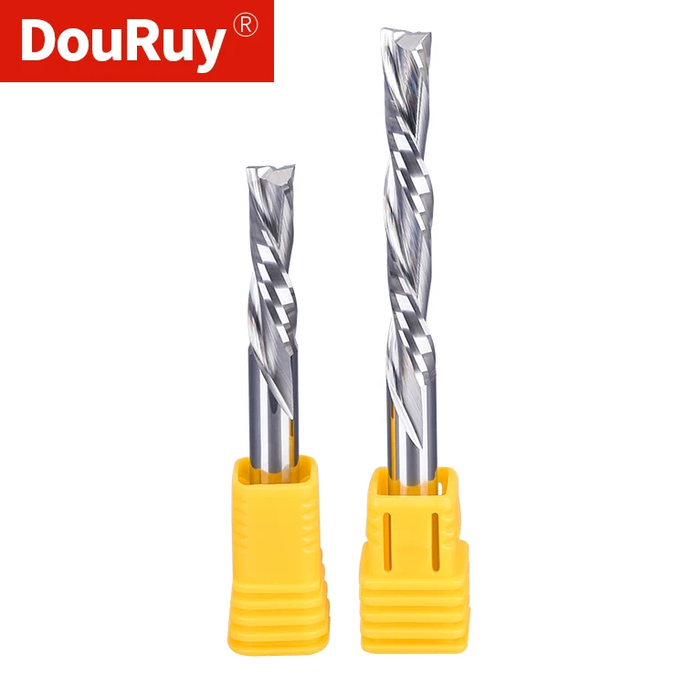 DouRuy solid carbide left handed 2 flute spiral  bits down cut carbide end mill wood milling cutter